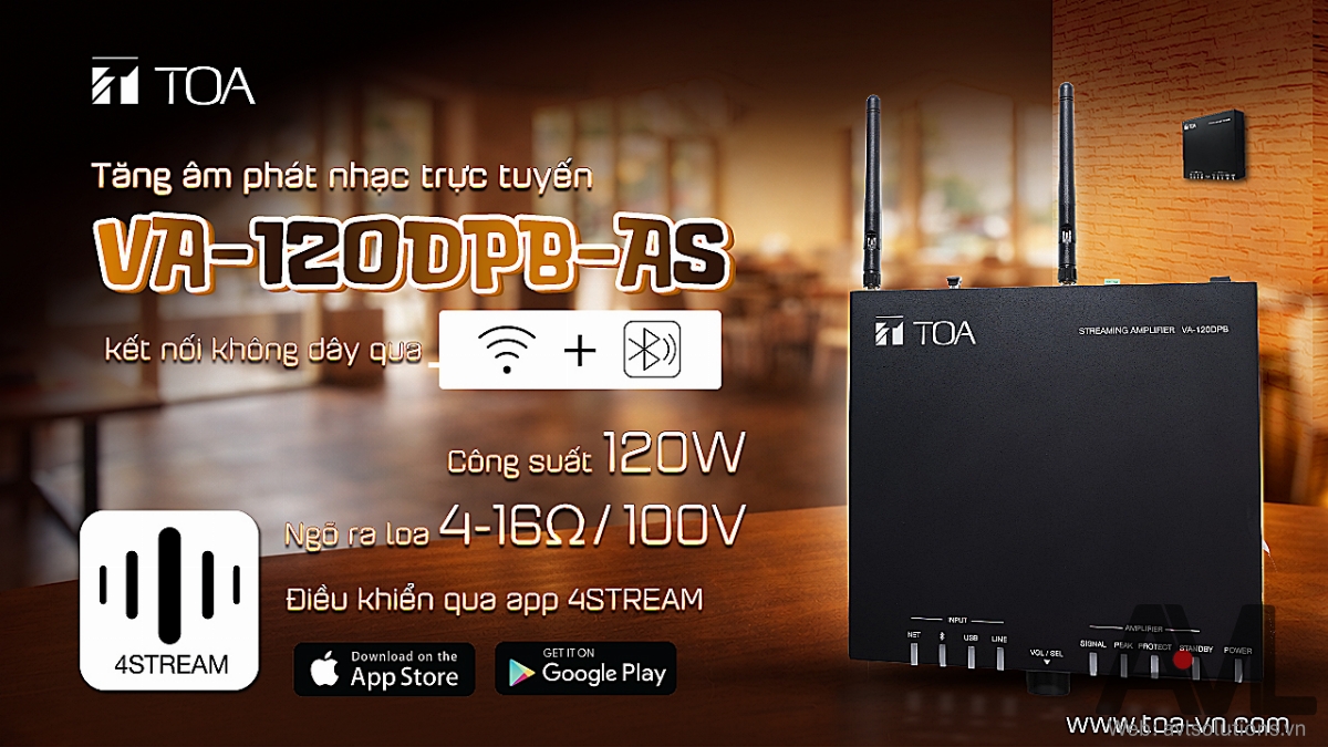 TOA New | VA-120DPB-AS - Amply kết nối không dây qua Wifi và Bluetooth